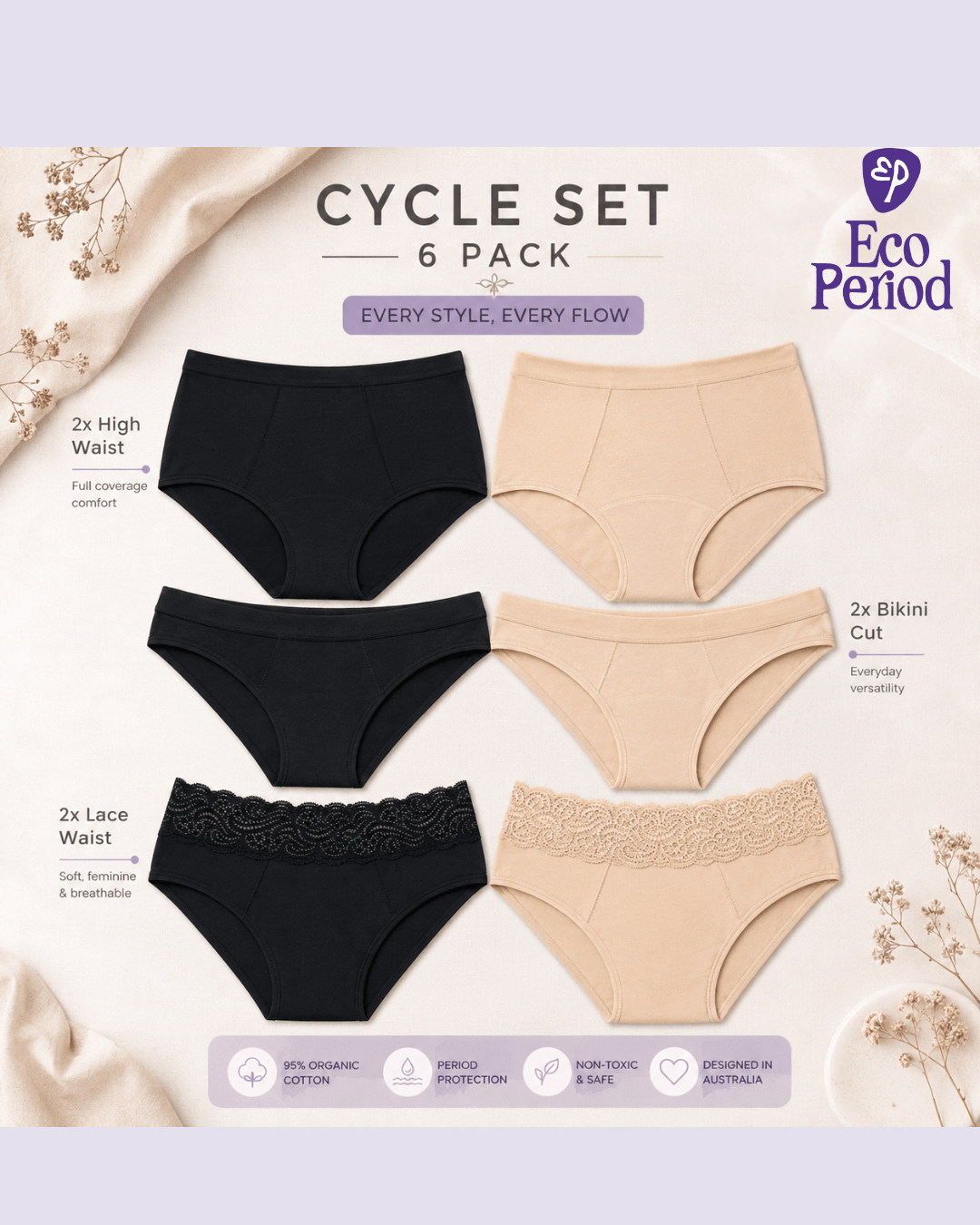 Cycle Set 6 Pack | Orgaknix Period Underwear - Underwear