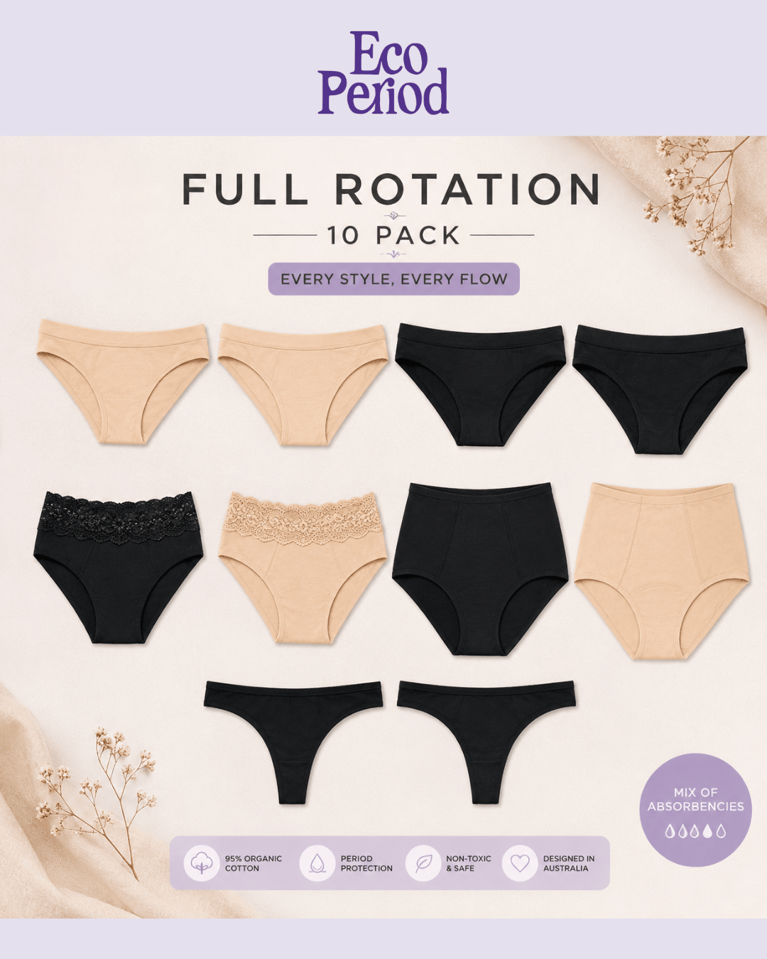 Full Rotation 10 Pack | Orgaknix Period Underwear - Underwear