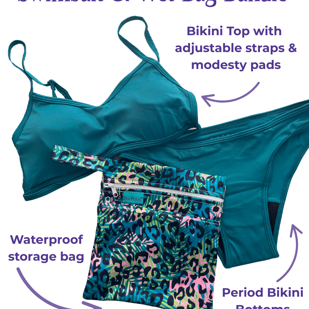 Eco Period Bikini and Wet Bag Set – Teal 2 Piece Swimwear